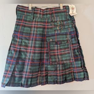 Utility Kilt Mens Multi Color Plaid Red Green White Kilt Mens 34 New With Tags